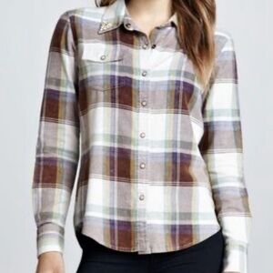 PJK Patterson J Kincaid Plaid Embellished Button Down Top